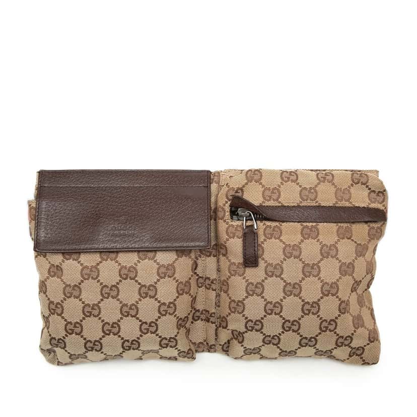 Gucci GG Canvas Web Double Pocket Belt Bag Beige Very good condition - Front View