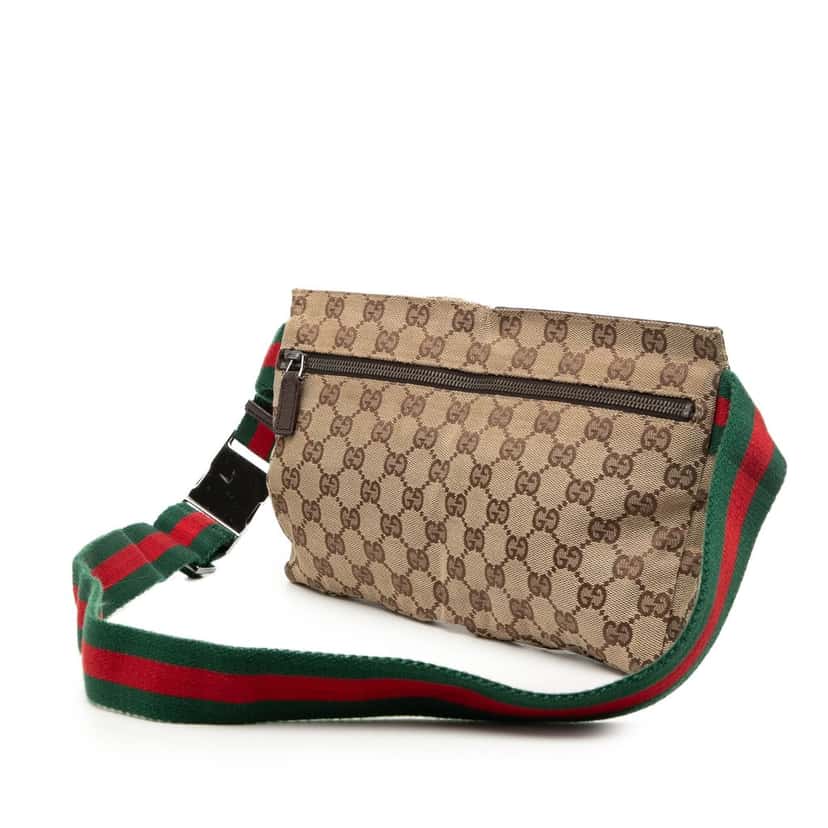 Gucci GG Canvas Web Double Pocket Belt Bag Beige Very good condition - Back View