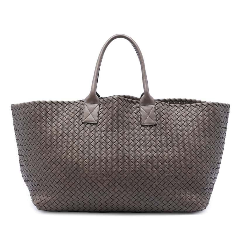 Bottega Veneta Large Lambskin Intreccio Cabat Tote Brown Leather Very good condition - Front View