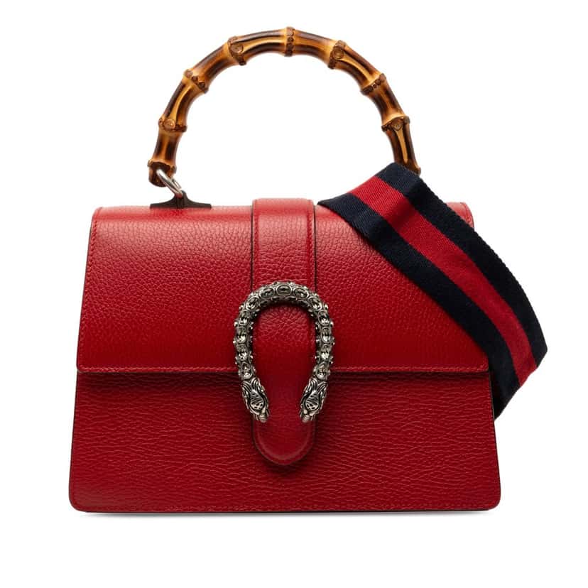 Gucci Medium Calfskin Bamboo Dionysus Web Satchel Red Leather Very good condition - Front View