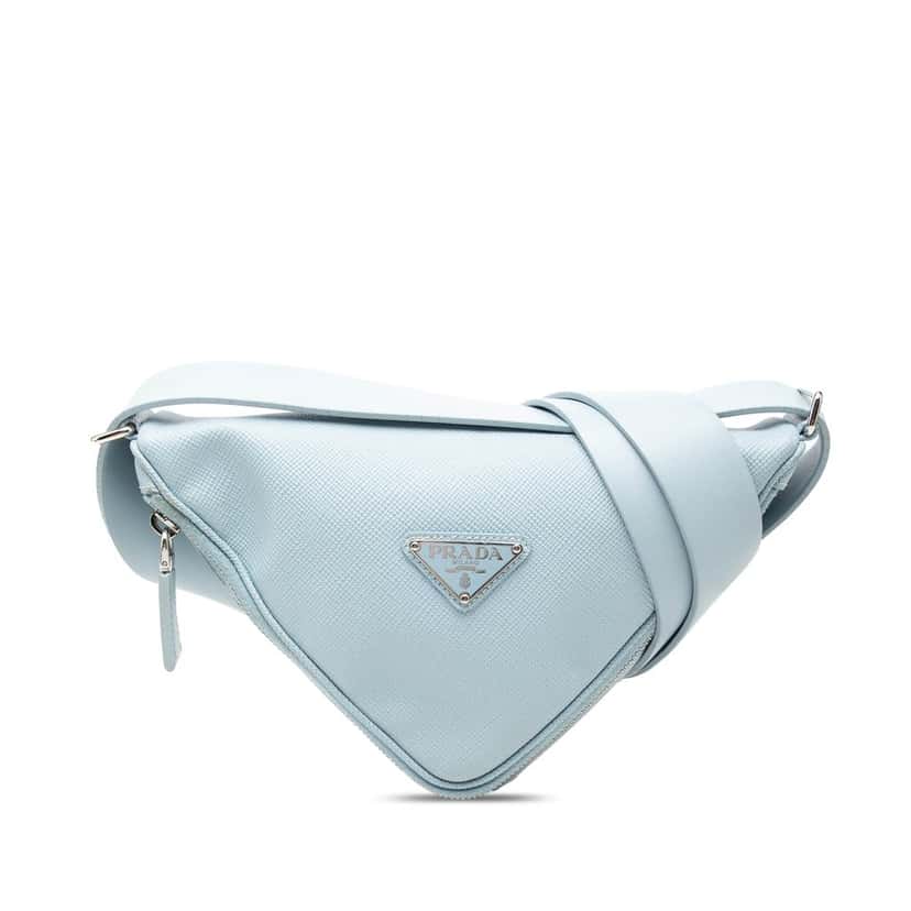 Prada Saffiano Cuir Triangle Convertible Shoulder Bag Blue Leather Very good condition - Front View