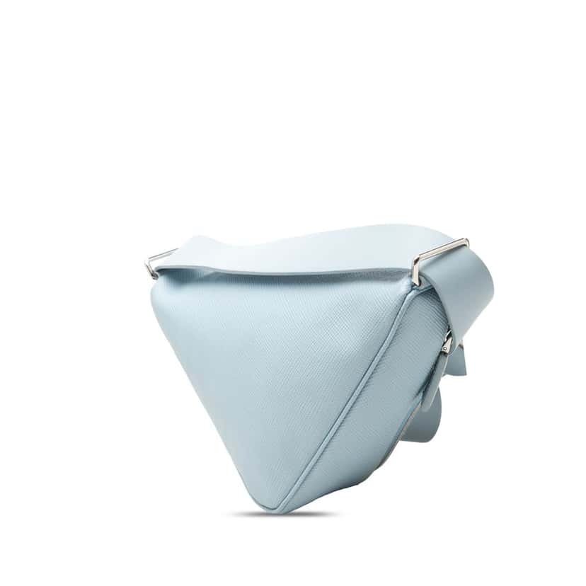 Prada Saffiano Cuir Triangle Convertible Shoulder Bag Blue Leather Very good condition - Back View