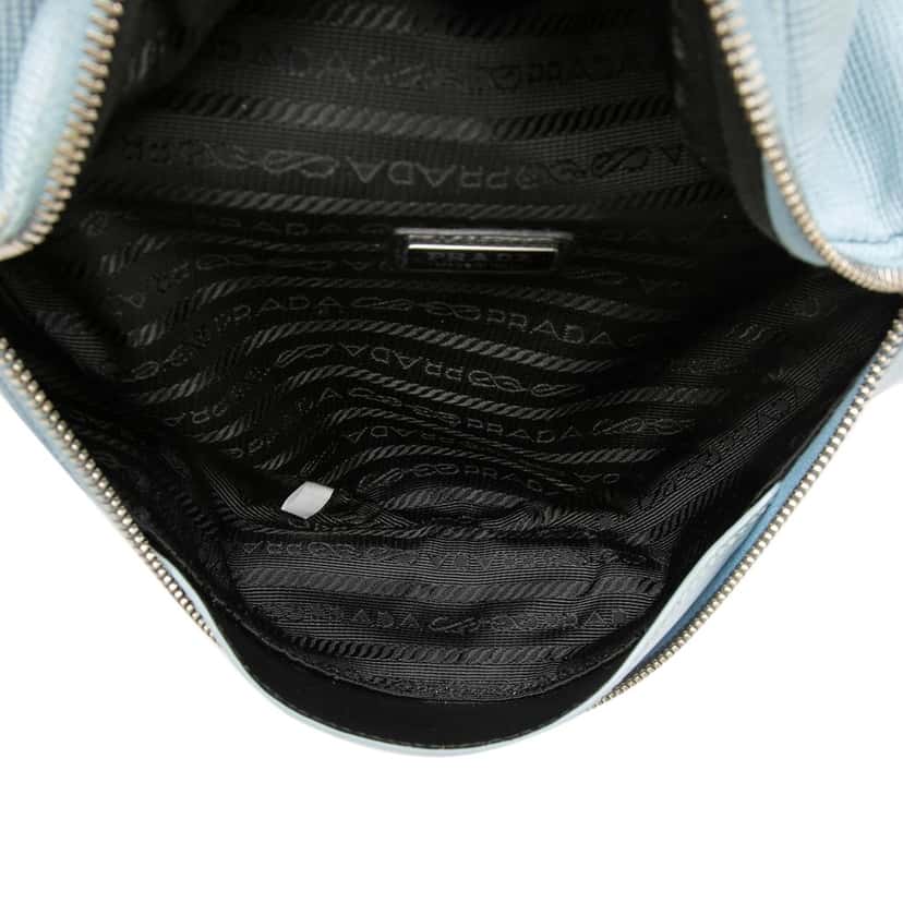 Prada Saffiano Cuir Triangle Convertible Shoulder Bag Blue Leather Very good condition - Model View