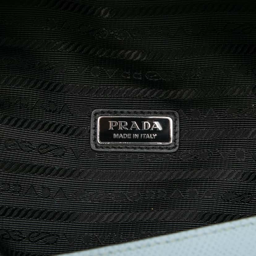 Prada Saffiano Cuir Triangle Convertible Shoulder Bag Blue Leather Very good condition - Box View