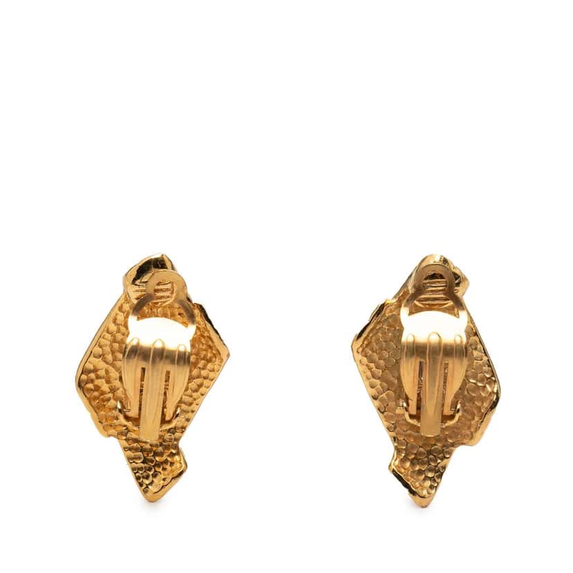 Chanel Gold Plated Logo Diamond Clip On Earrings Gold Metal Very good condition - Back View