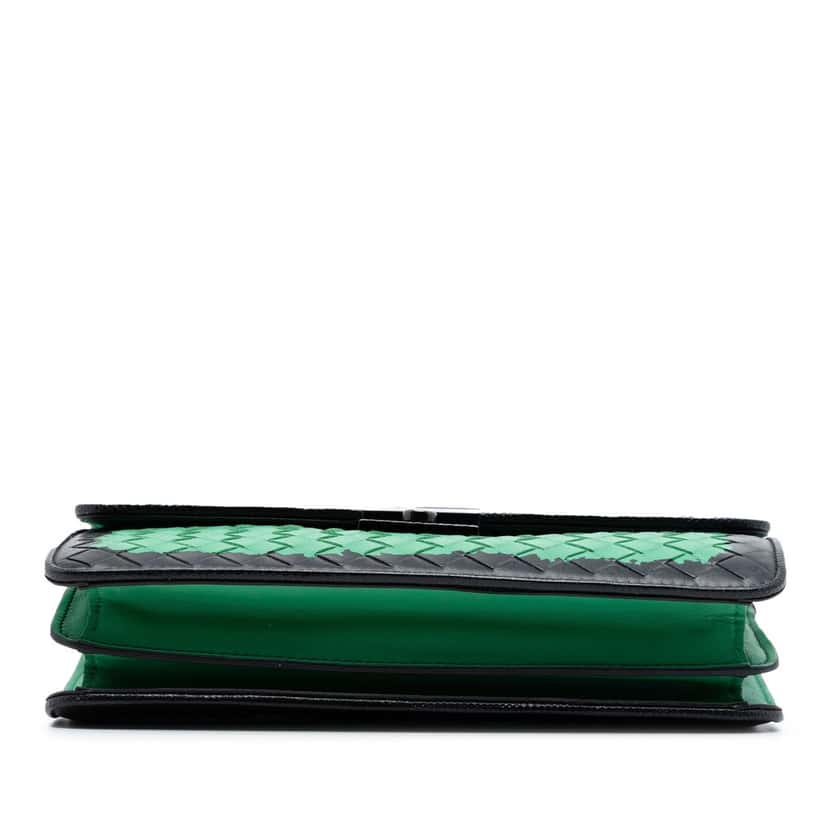 Bottega Veneta Bicolor Nappa Intrecciato Double Flap Shoulder Bag Green Leather Very good condition - Inside View