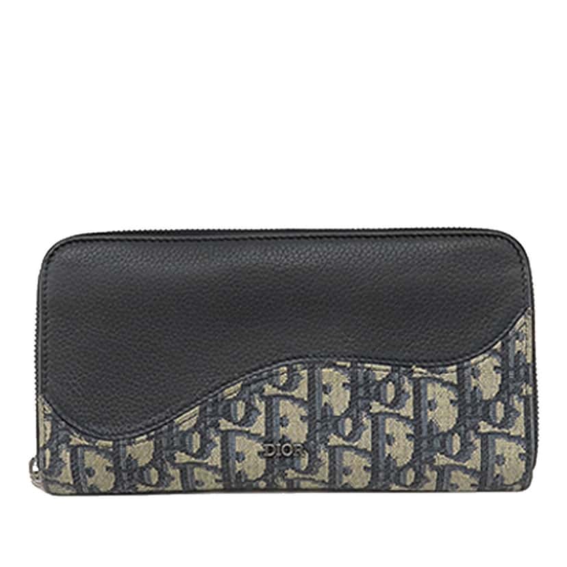 Dior Oblique Canvas and Leather Saddle Zippy Wallet Black Very good condition - Front View