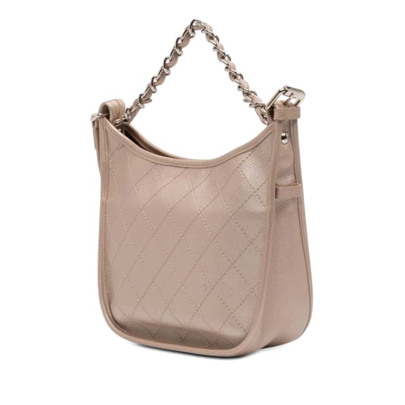 Chanel Small Quilted Metallic Calfskin Jungle Stroll Hobo Pink Leather Very good condition - Back View