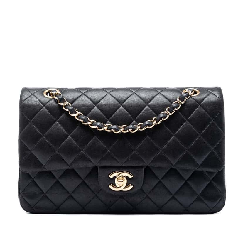 Chanel Medium Classic Lambskin Double Flap Black Leather Very good condition - Front View