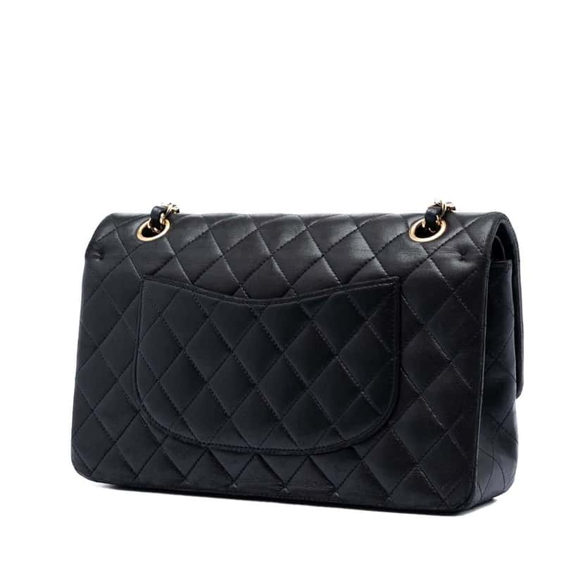 Chanel Medium Classic Lambskin Double Flap Black Leather Very good condition - Back View
