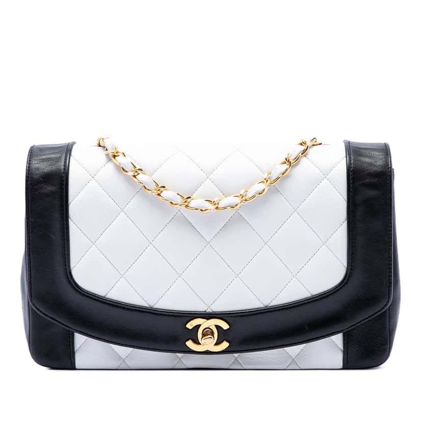 Chanel Medium Bicolor Lambskin Diana Flap White Leather Very good condition - Front View