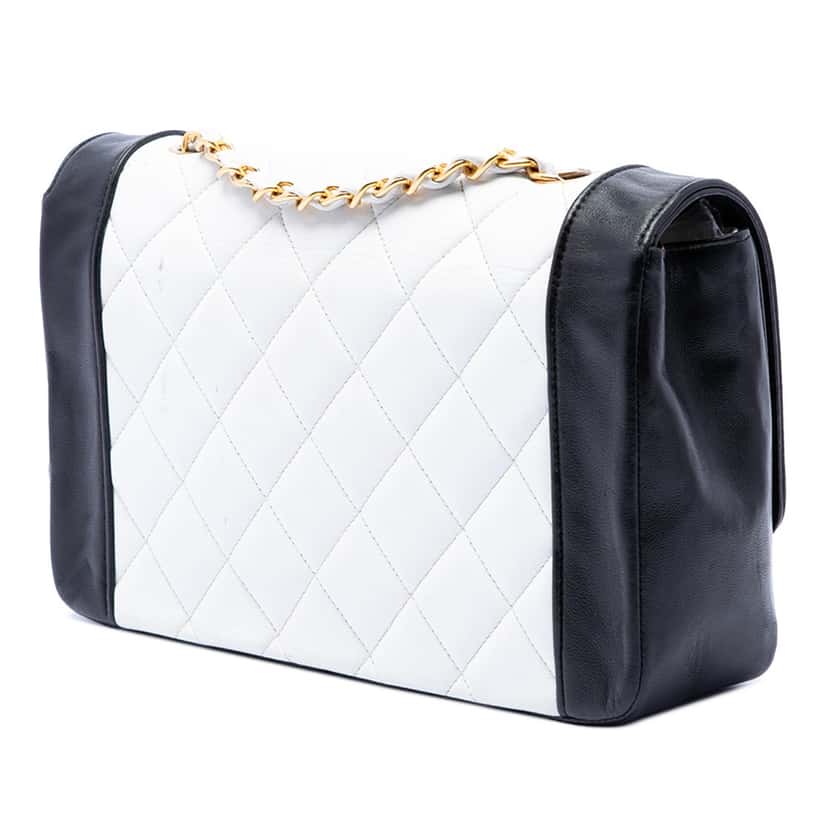 Chanel Medium Bicolor Lambskin Diana Flap White Leather Very good condition - Back View