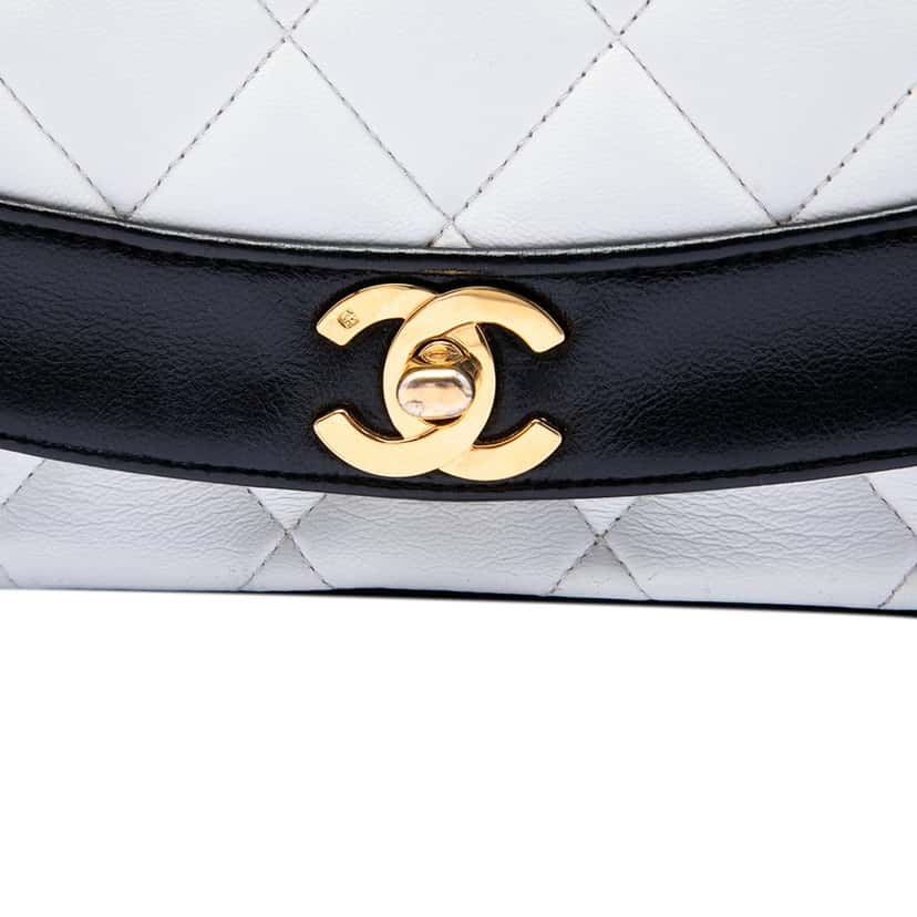 Chanel Medium Bicolor Lambskin Diana Flap White Leather Very good condition - Box View