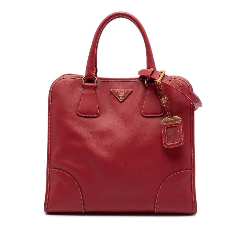 Prada Saffiano Lux Shopping Tote Red Leather Very good condition - Front View