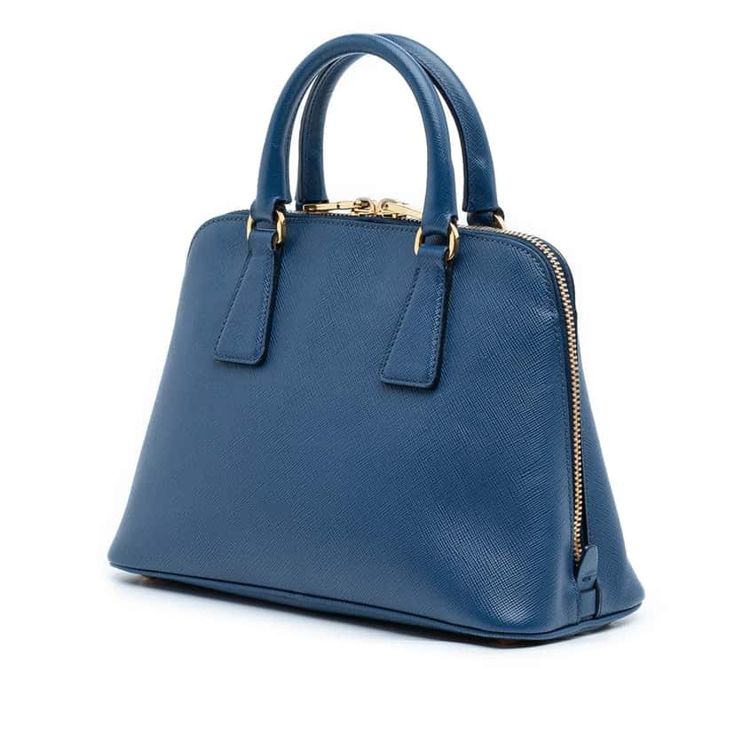 Prada Small Saffiano Lux Promenade Satchel Blue Leather Very good condition - Back View
