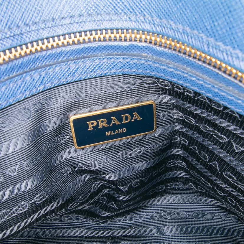 Prada Small Saffiano Lux Promenade Satchel Blue Leather Very good condition - Box View