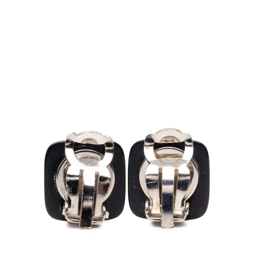 Chanel CC Resin Square Clip On Earrings Black Plastic Very good condition - Back View