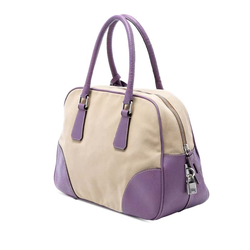 Prada Cinghiale Trimmed Canvas Canapa Bauletto Bag Beige Very good condition - Back View