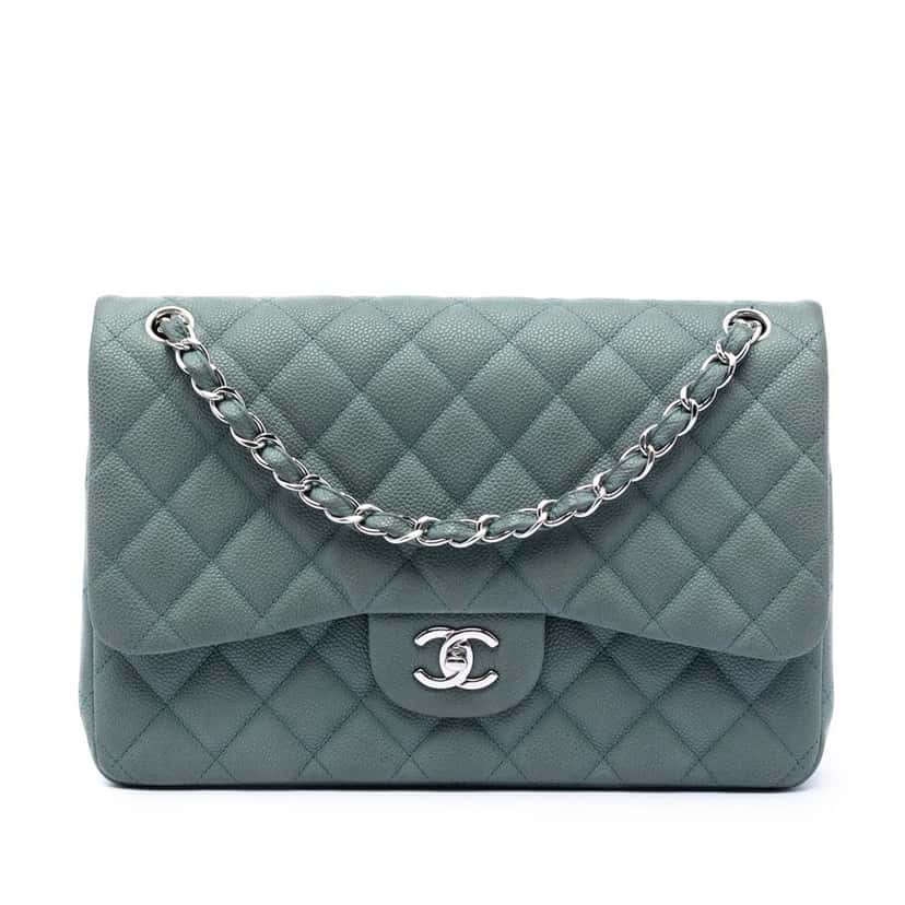 Chanel Jumbo Classic Iridescent Caviar Double Flap Blue Leather Very good condition - Front View