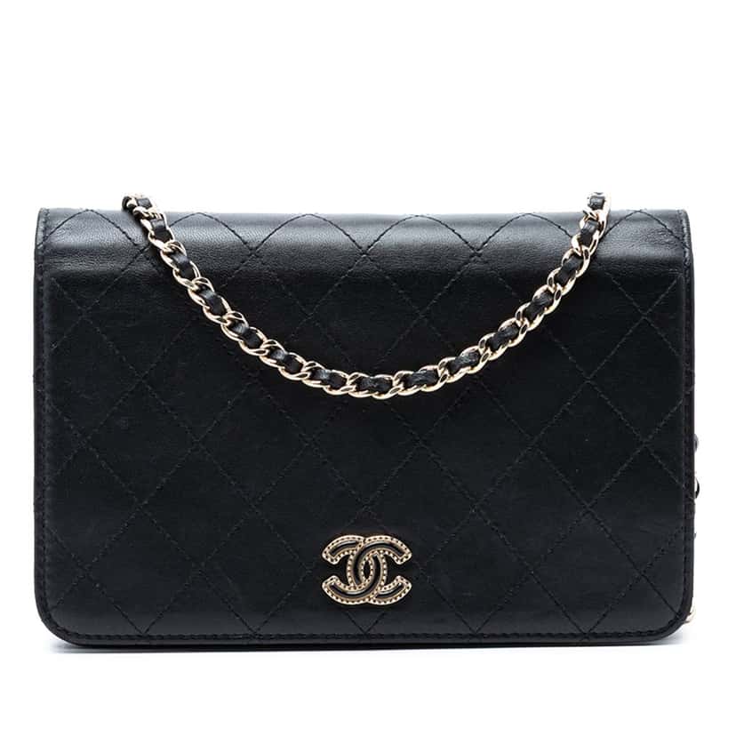 Chanel CC Stitched Calfskin Wallet on Chain Black Leather Very good condition - Front View