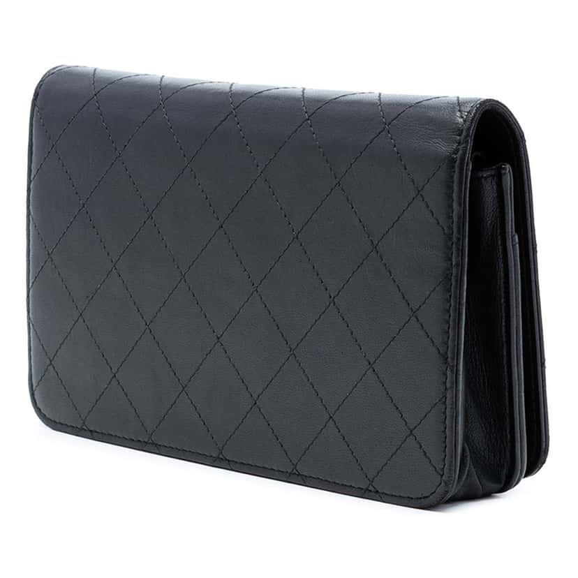 Chanel CC Stitched Calfskin Wallet on Chain Black Leather Very good condition - Back View