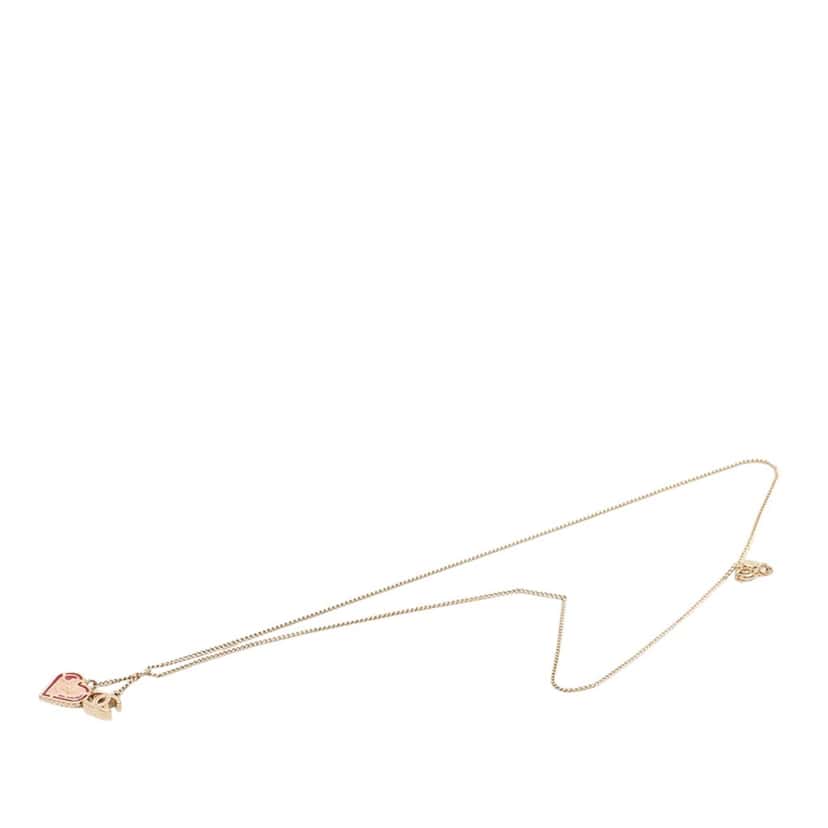 Chanel CC Gold Plated Laquered Heart Pendant Necklace Gold Metal Very good condition - Front View