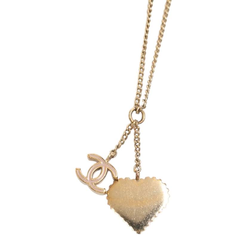 Chanel CC Gold Plated Laquered Heart Pendant Necklace Gold Metal Very good condition - Inside View