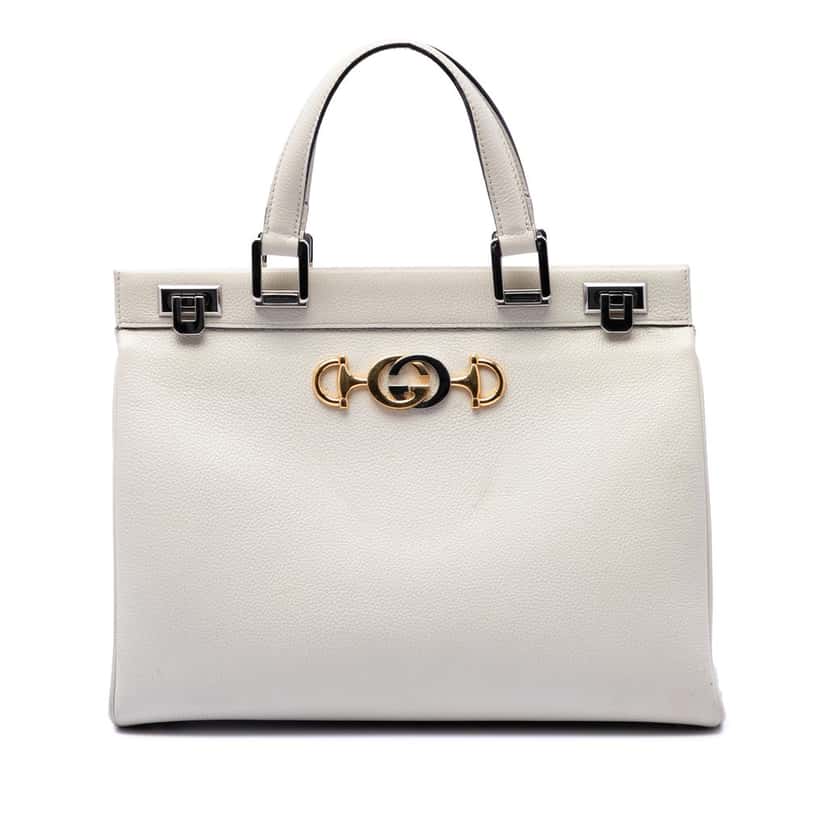 Gucci Medium Calfskin Zumi Top Handle Bag White Leather Very good condition - Front View