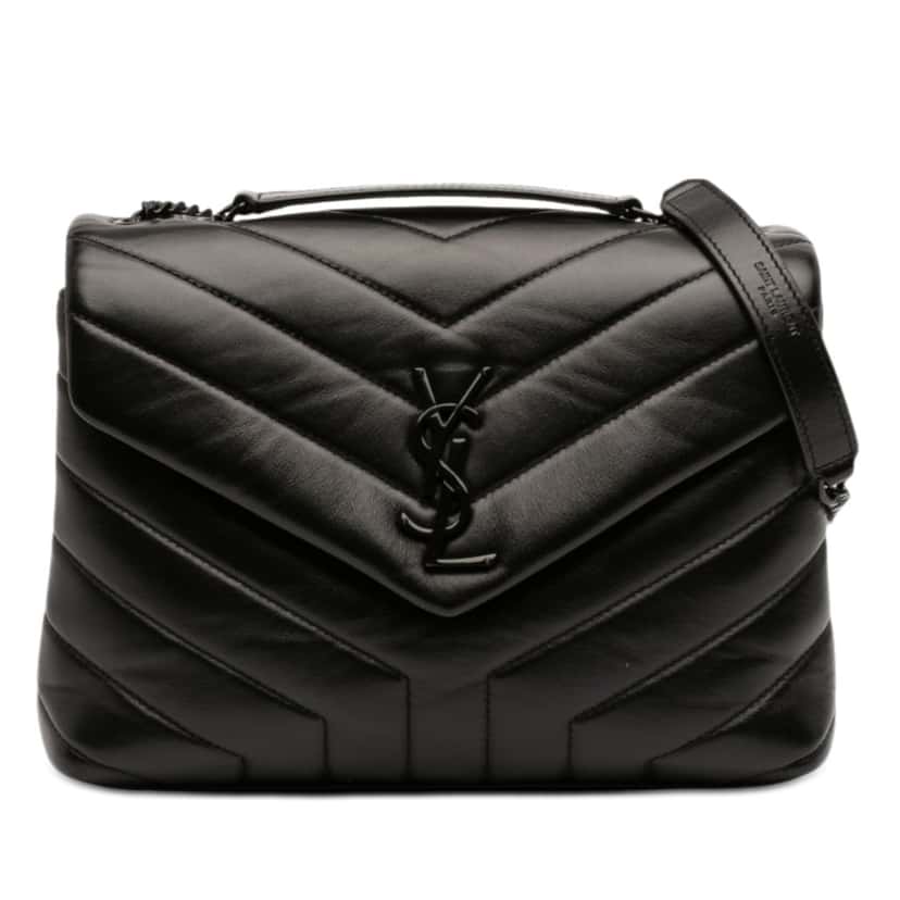 Saint Laurent Small Matelasse Calfskin Monogram Monochrome LouLou Shoulder Bag Black Leather Very good condition - Front View
