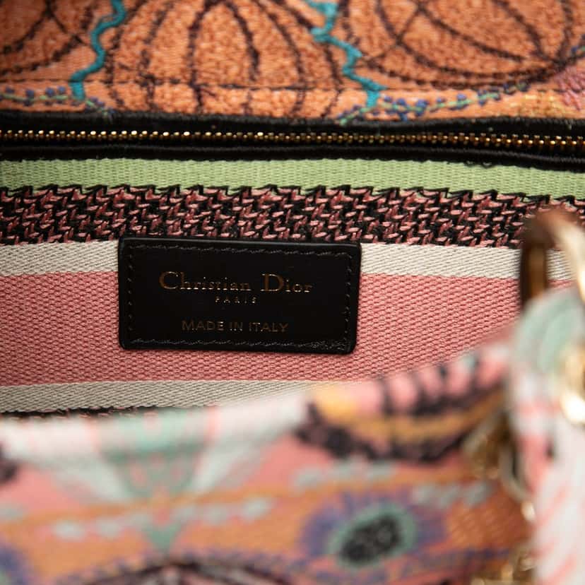Dior Medium Embroidered Canvas In Lights Lady D Lite Pink Very good condition - Box View