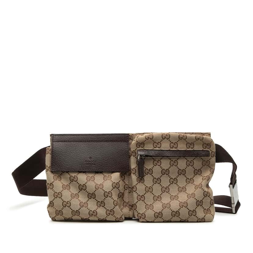 Gucci GG Canvas Double Pocket Belt Bag Beige Very good condition - Front View