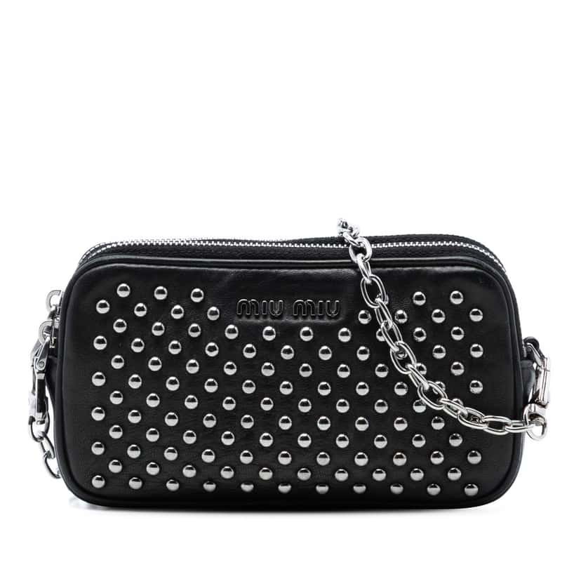 Miu Miu Studded Leather Double Zip Crossbody Black Leather Very good condition - Front View