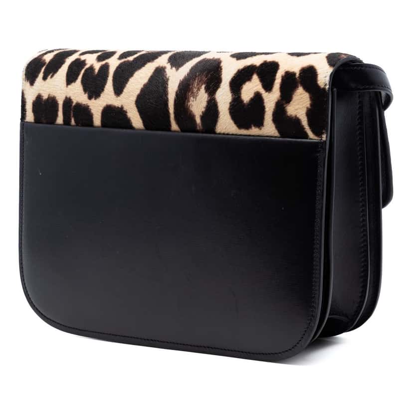 Celine Medium Calfskin and Leopard Print Pony Hair Classic Box Black Leather Very good condition - Back View