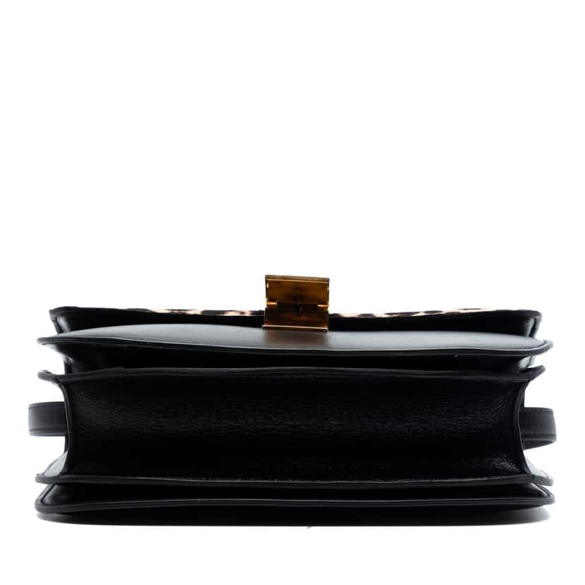 Celine Medium Calfskin and Leopard Print Pony Hair Classic Box Black Leather Very good condition - Inside View