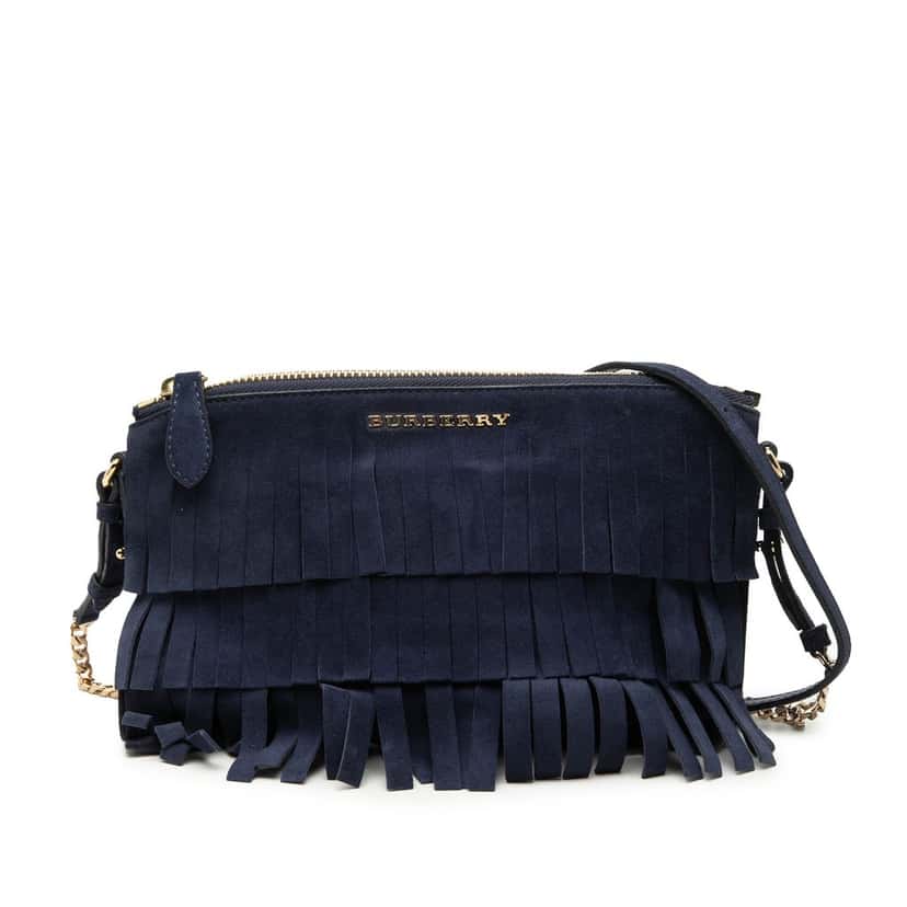 Burberry Suede Peyton Fringe Crossbody Blue Leather Very good condition - Front View