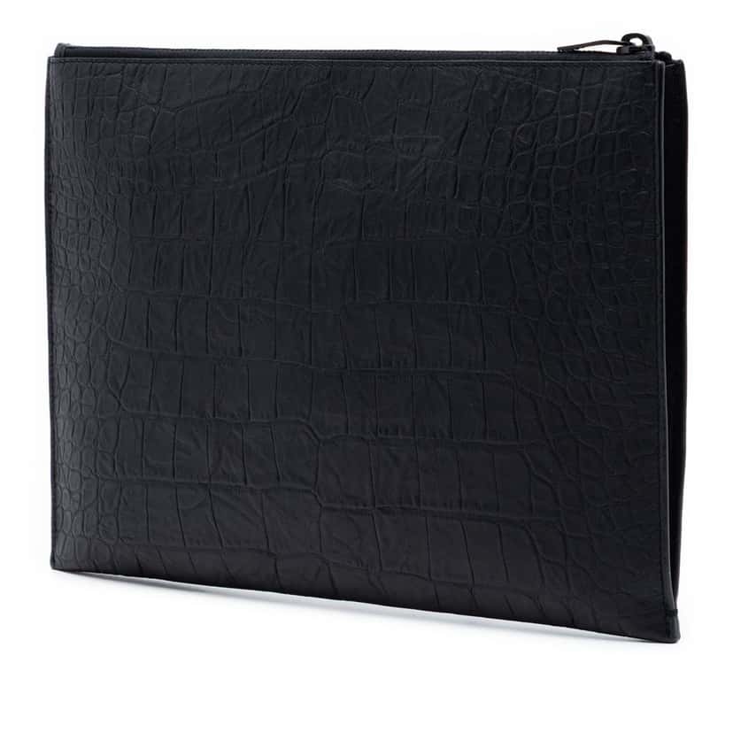 Saint Laurent Croc Embossed Leather Monogram Document Holder Black Leather Very good condition - Back View
