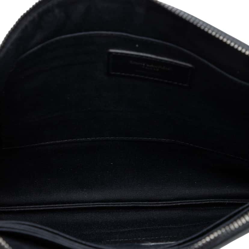 Saint Laurent Croc Embossed Leather Monogram Document Holder Black Leather Very good condition - Model View