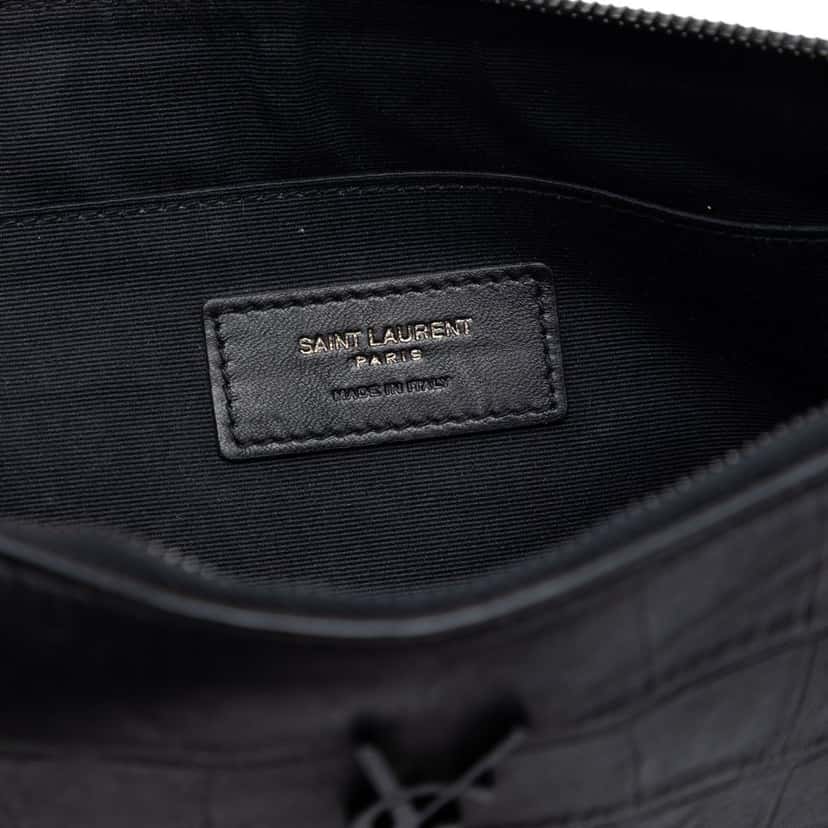 Saint Laurent Croc Embossed Leather Monogram Document Holder Black Leather Very good condition - Box View