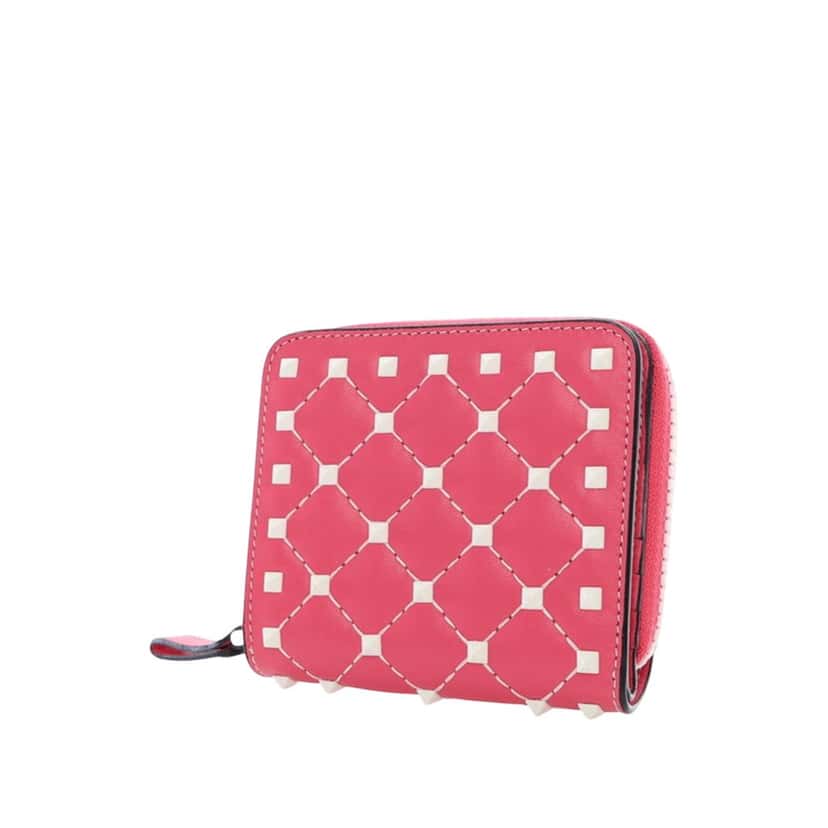 Valentino Quilted Lambskin Rockstud Zip Around Compact Wallet Pink Leather Very good condition - Inside View