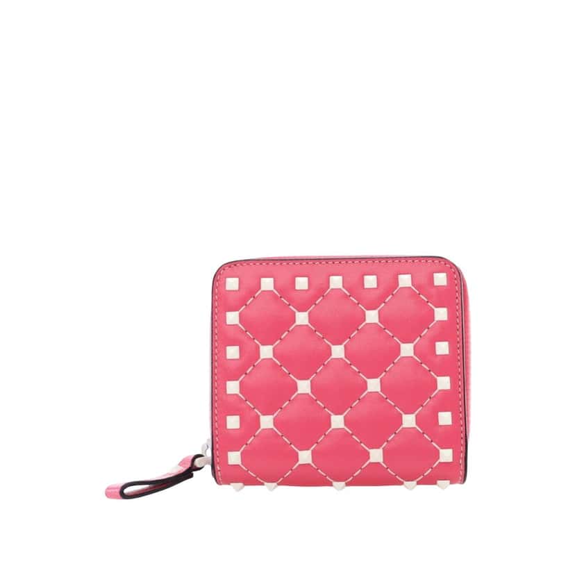 Valentino Quilted Lambskin Rockstud Zip Around Compact Wallet Pink Leather Very good condition - Model View