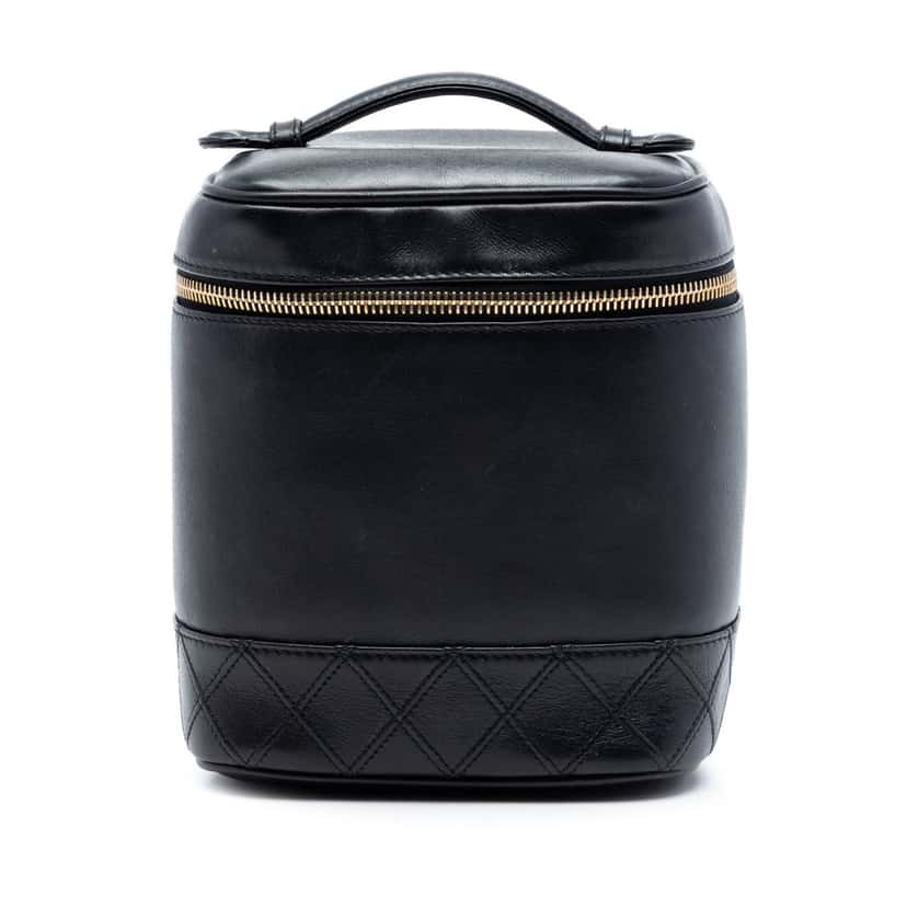Chanel CC Lambskin Vanity Case Black Leather Very good condition - Front View