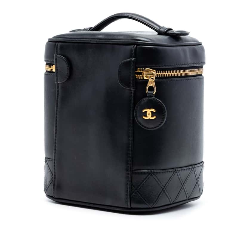 Chanel CC Lambskin Vanity Case Black Leather Very good condition - Back View