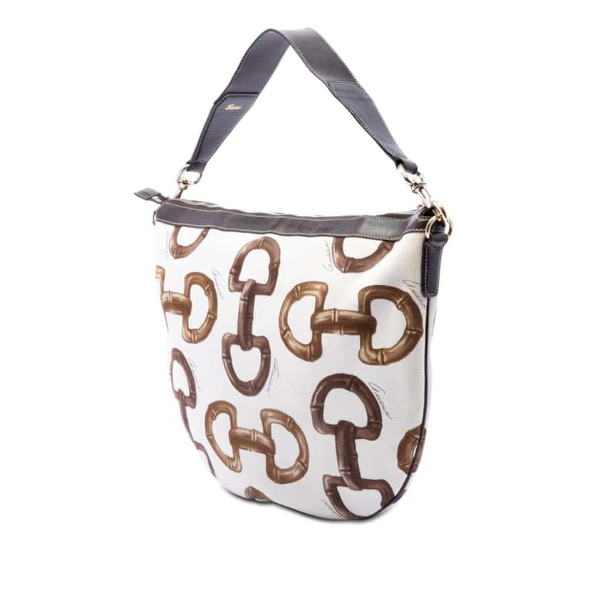 Gucci Printed Canvas Horsebit Hobo White Very good condition - Back View