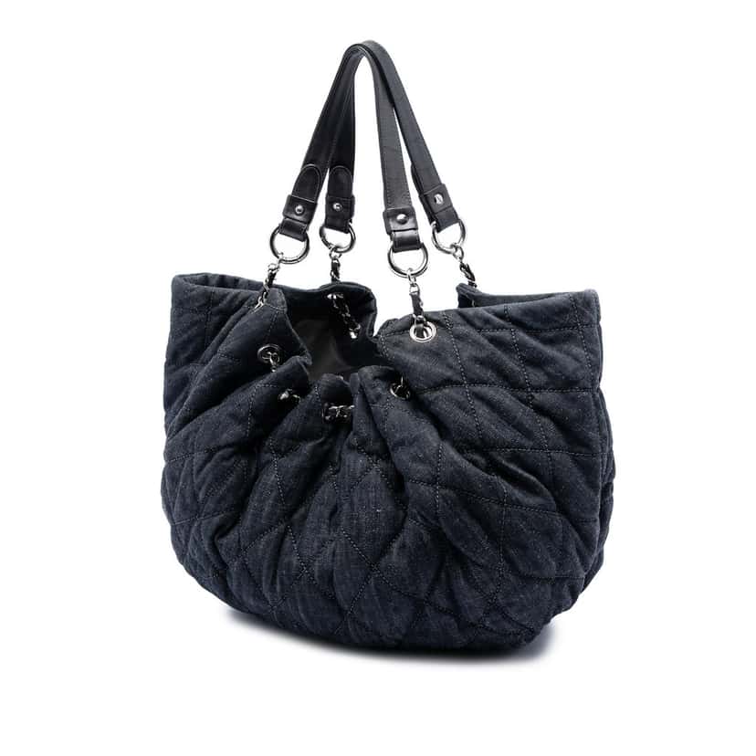 Chanel Quilted Denim Stretch Spirit Cabas Tote Blue Very good condition - Back View