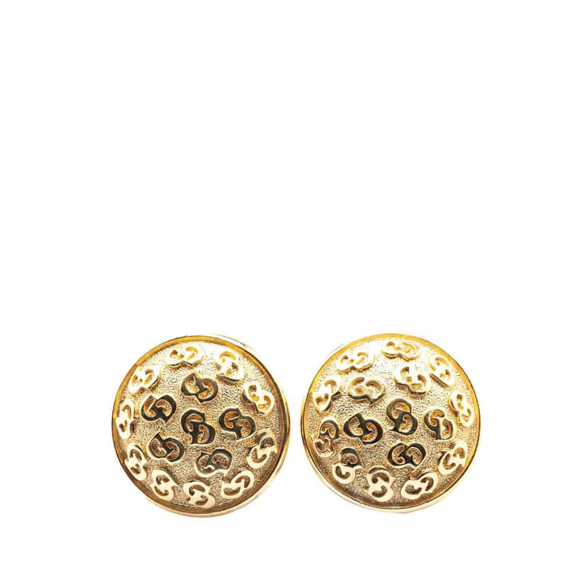 Dior Gold Plated CD Logo Round Clip On Earrings Gold Metal Very good condition - Front View