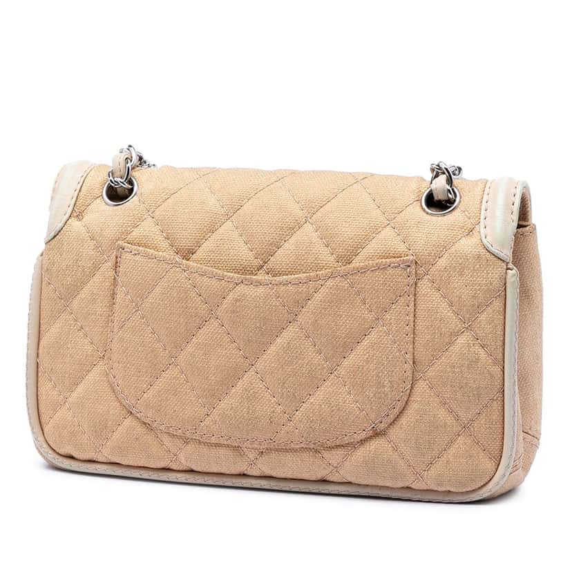 Chanel Medium Classic Canvas Lambskin Trimmed Double Flap Beige Very good condition - Back View