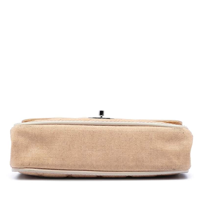 Chanel Medium Classic Canvas Lambskin Trimmed Double Flap Beige Very good condition - Inside View