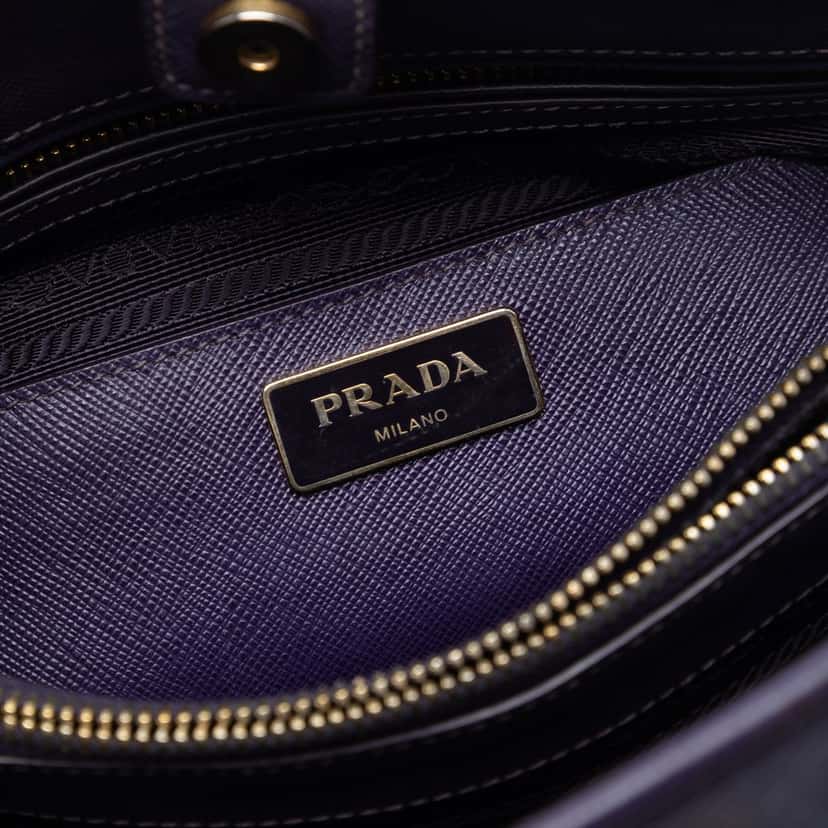 Prada Medium Saffiano Lux Open Promenade Satchel Purple Leather Very good condition - Box View