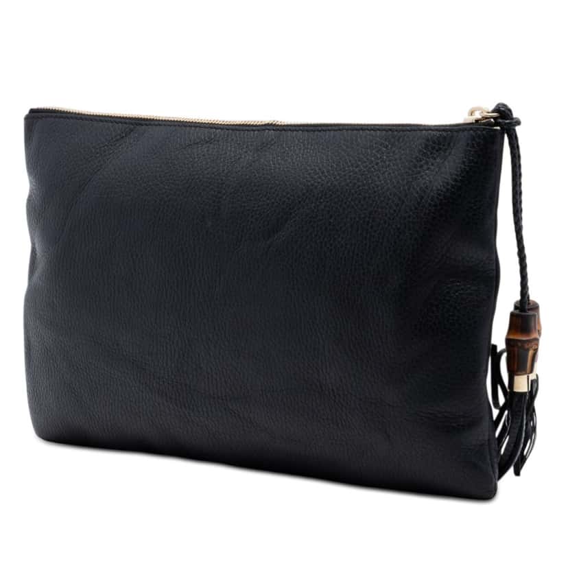 Gucci Calfskin Bamboo Tassel Clutch Black Leather Very good condition - Back View
