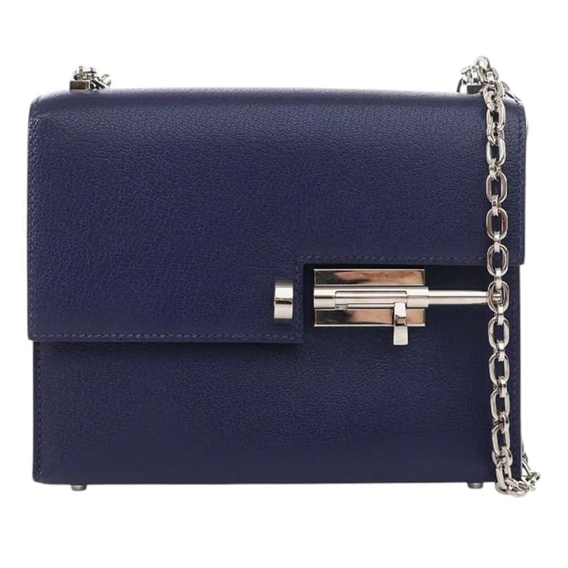Hermès Mini Chevre Mysore Verrou Chaine Blue Leather Very good condition - Front View